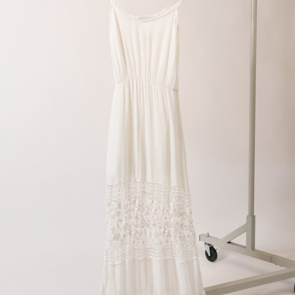 White maxi dress with floral pattern